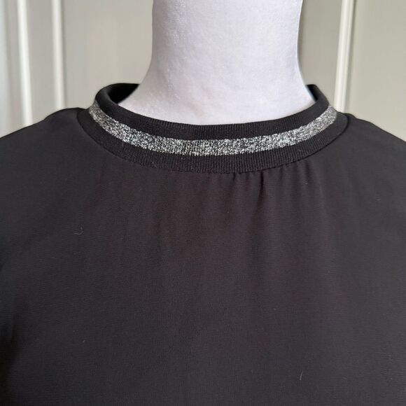 Zara Black Chiffon Flowy A-line Shift Dress with Metallic Collar Size M - Picture 2 of 6